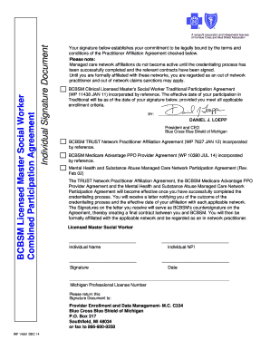 BCBSM Licensed Master Social Worker Combined Participation Agreement