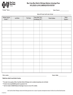 Blue Cross Blue Shield Influenza Immunization Roster