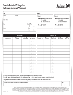 Subscriber Termination/PCP Change Form