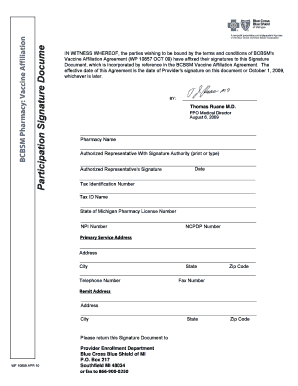 BCBSM Vaccine Affiliation Agreement Signature Document