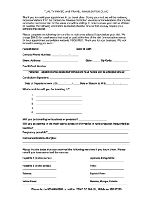 Travel Immunization Clinic Form