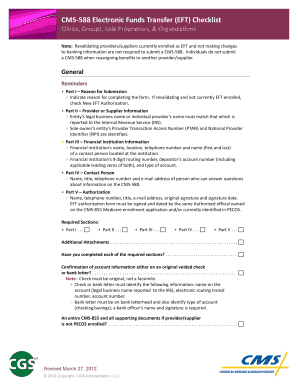 CMS-588 Electronic Funds Transfer Checklist