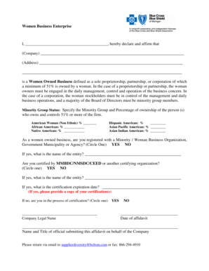 Women Owned Business Affidavit
