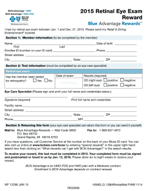 BCN Advantage HMO 2015 Retinal Eye Exam Form