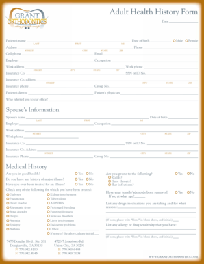 Adult Health History Form