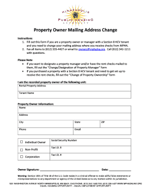 Section 8 Property Owner Mailing Address Change Form