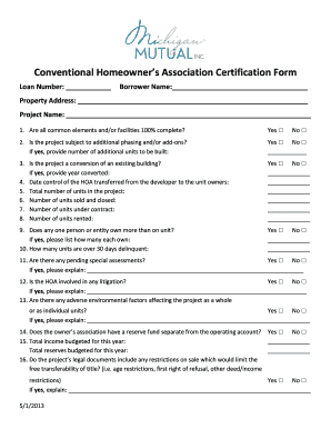Conventional Homeowner’s Association Certification Form