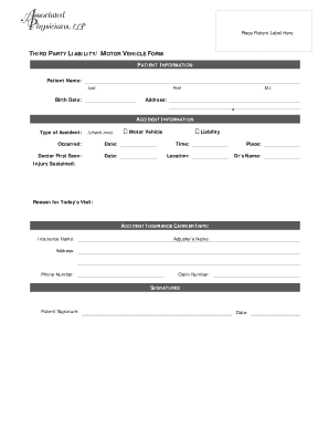 Third Party Liability Motor Vehicle Form