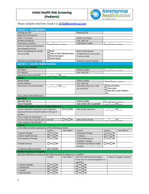 Pediatric Initial Health Risk Screening Form