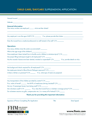 Child Care/Daycare Supplemental Application