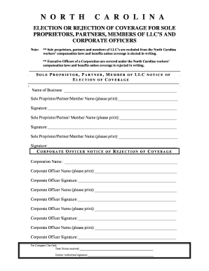 North Carolina Workers' Compensation Coverage Election/Rejection Form