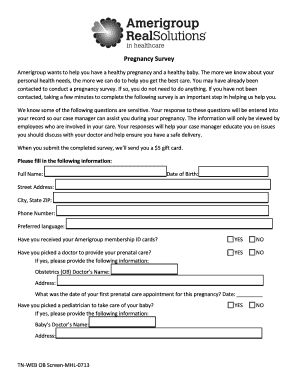 Amerigroup Pregnancy Survey Form