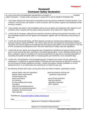 Honeywell Contractor Safety Declaration