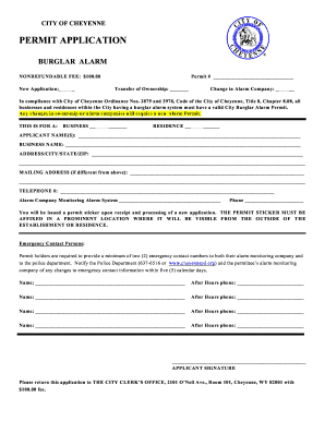 City of Cheyenne Burglar Alarm Permit Application