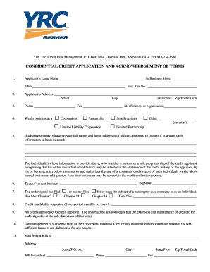 YRC Inc. Credit Application Form
