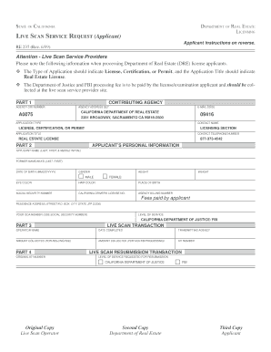 California Real Estate License Live Scan Service Request