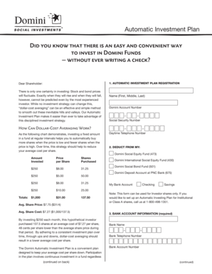 Domini Automatic Investment Plan Registration