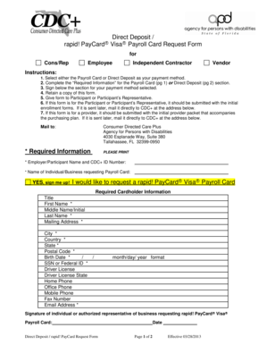 Direct Deposit and Payroll Card Request Form