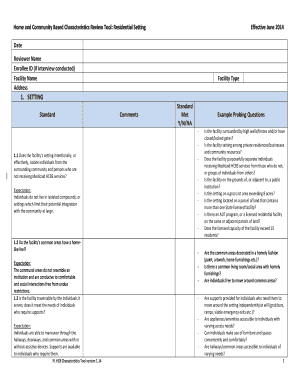 Home and Community Based Characteristics Review Tool