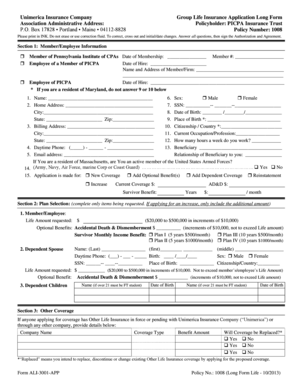 Unimerica Group Life Insurance Application