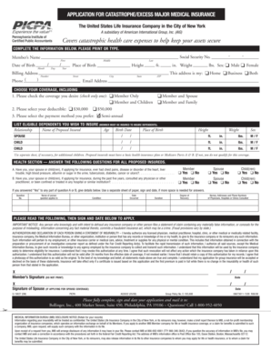 Catastrophe/Excess Major Medical Insurance Application