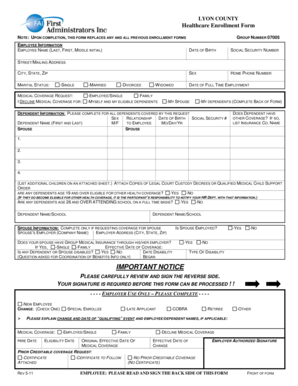 Lyon County Healthcare Enrollment Form