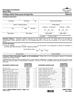 WellSpan 401(k) Retirement Savings Plan Enrollment Form