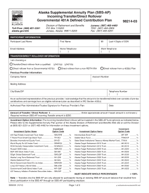Alaska Supplemental Annuity Plan Incoming Transfer Form