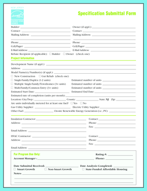 New Jersey Energy Star Homes Specification Submittal Form