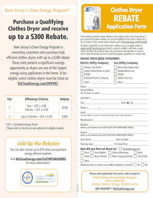 New Jersey Clothes Dryer Rebate Application
