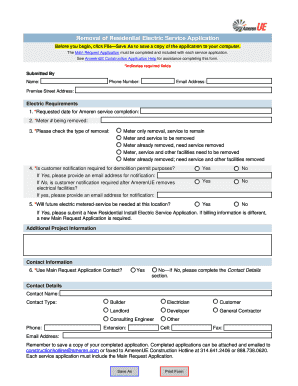 Removal of Residential Electric Service Application