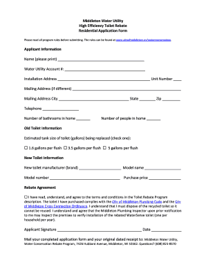 Middleton Water Utility High Efficiency Toilet Rebate Application