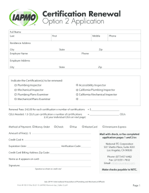 IAPMO Certification Renewal Application