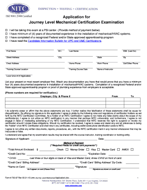 Journey Level Mechanical Certification Exam Application