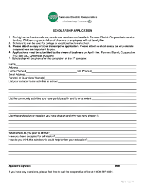 Fillable Online High School Scholarship Application - farmersreccom Fax ...