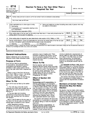 IRS Form 8716 Election to Have a Tax Year Other Than a Required Tax Year