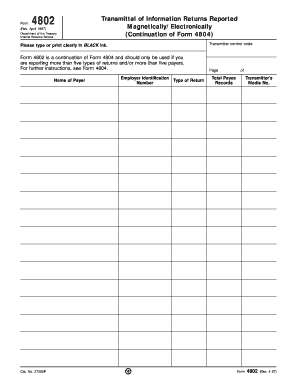 Form 4802 Transmittal of Information Returns