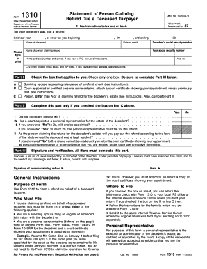 IRS Form 1310 Statement of Person Claiming Refund Due a Deceased Taxpayer