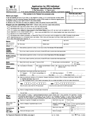 IRS Form W-7 Application for Taxpayer Identification Number