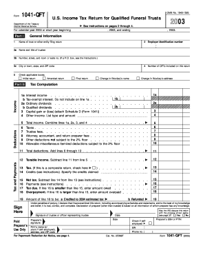 US Income Tax Return for Qualified Funeral Trusts