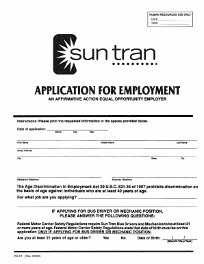 Sun Tran Employment Application Form
