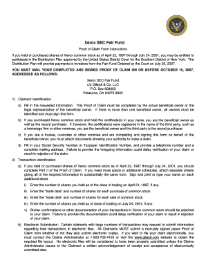 Xerox SEC Fair Fund Proof of Claim Form