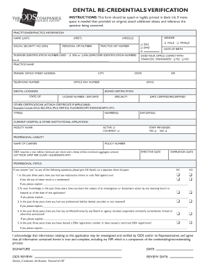 Dental Re-Credentialing Verification Form