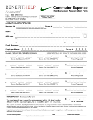 Commuter Expense Reimbursement Claim Form