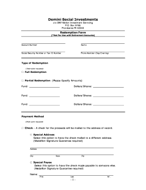 Domini Social Investments Redemption Form
