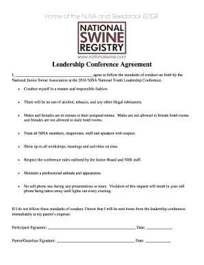 National Junior Swine Association Leadership Conference Agreement