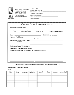 Credit Card Authorization Form
