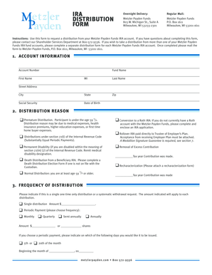 Metzler Payden Funds IRA Distribution Form