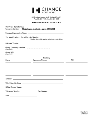 Rhode Island Medicaid Dental Electronic Claims Enrollment Form