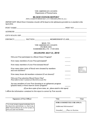 American Legion Blood Donor Report